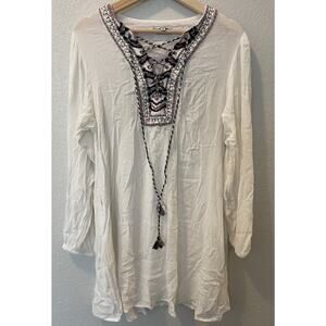 Anthropologie Conditions Apply Kaftan Cover Up Cotton Boho M White Embroidered